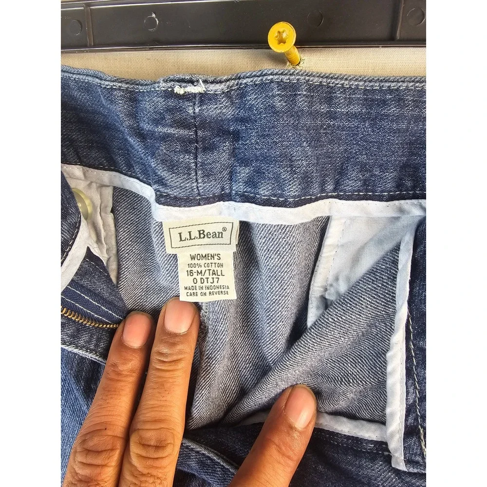 LL Bean Womens 16M Tall Wide Leg Denim Trousers Medium Wash 100% Cotton 0DTJ7